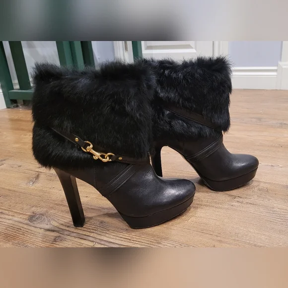 Real Genuine Black Rabbit Fur Coach Athena Boots - Picture 2 of 4